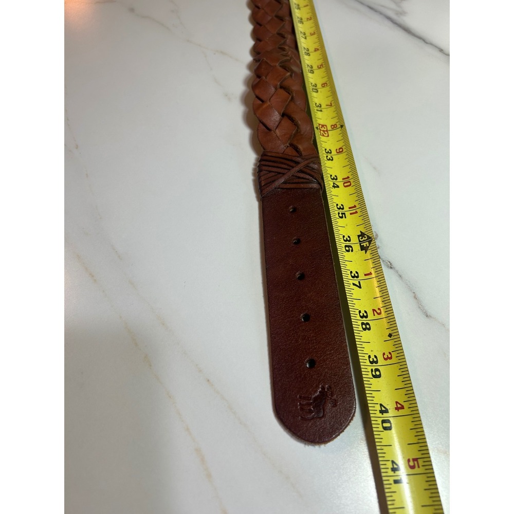 Abercrombie & Fitch Mens Braided Brown Genuine Leather Belt Brass Buckle Size L - Picture 5 of 5